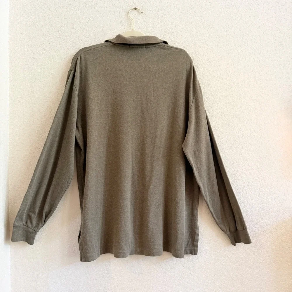 Polo Ralph Lauren Mens Long Sleeve‎ Polo Shirt Olive Green Cotton Size Large L